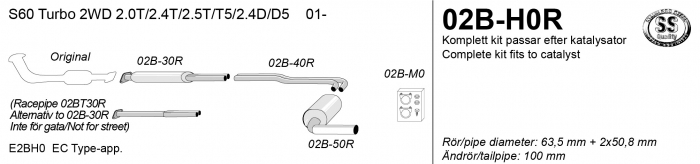 RVS Sportuitlaat Volvo S60 2.0T, 2.4T, 2.5T, T5, 2.4D, D5 (2001-2010)