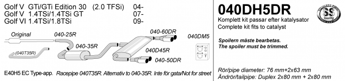 Simons Duplex Sportuitlaat 4x 80mm voor de Golf 5 en Golf 6