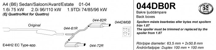 Audi A4 B6 (2001-2005) Duplex Sportuitlaat van RVS van Simons